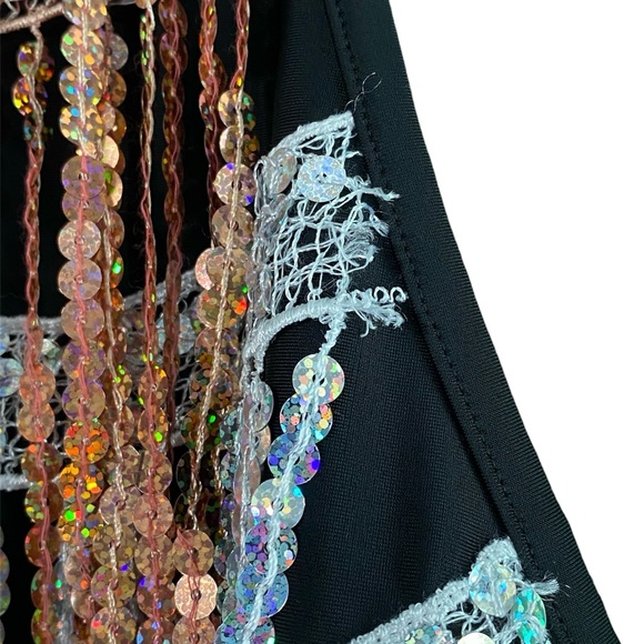 NWT Jaded London AS IS Black Sequin Fringe Sleeveless Bodysuit - Picture 5 of 13